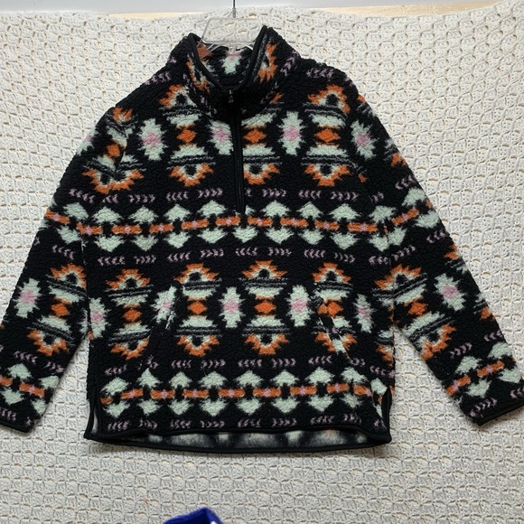 Wrangler Retro Sweater Women's M Black Aztec Southwestern Sherpa Fleece 1/4 Zip - Picture 1 of 9